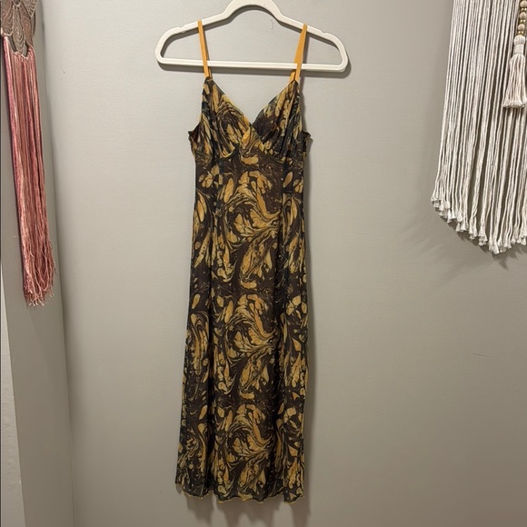 Urban Outfitters Gold and Brown Spaghetti Strap Midi Dress - Picture 1 of 7